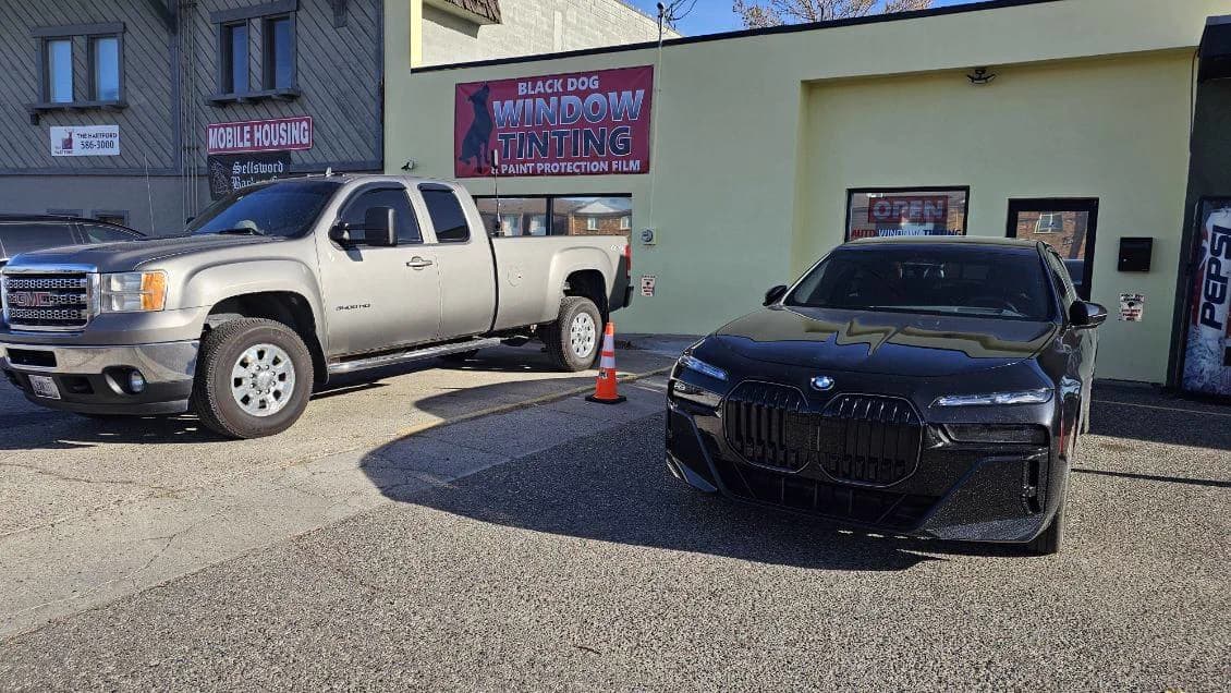 Truck lineup outside the Black Dog storefront