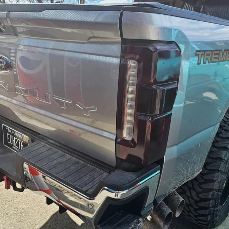 Turquoise tailgate vinyl graphic detail